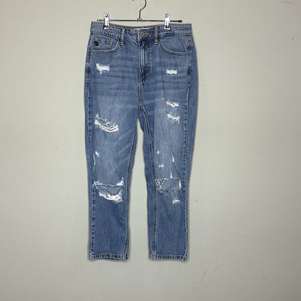 KanCan Distressed Mom Jeans Womens 3/25 Blue‎ High Rise Denim